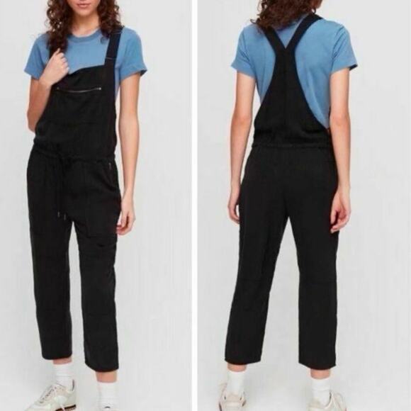 Aritiza Wilfred Free Valletta Overalls Cropped Twill Overalls in Black Sz. Small - Picture 1 of 10